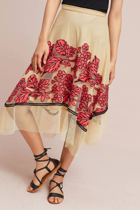 Dorset Skirt - Floral Netted Skirt - Red/Blue